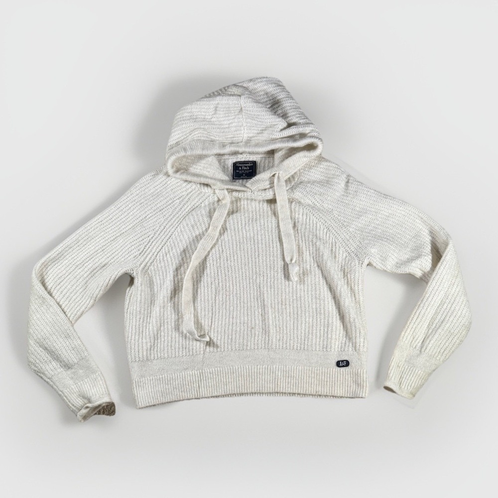 VTG Abercrombie Fitch Merino Wool Knit Hoodie Sz M White Casual